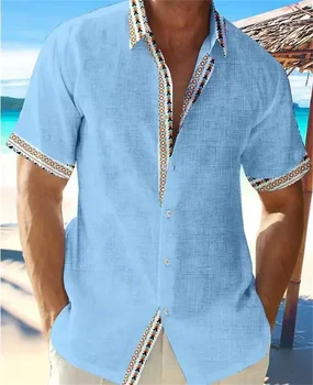 2023 Новая модная мужская Гавайская пляжная однотонная льняная рубашка с коротким рукавом, мужской высококачественный уличный мужской дизайнерский топ, лето