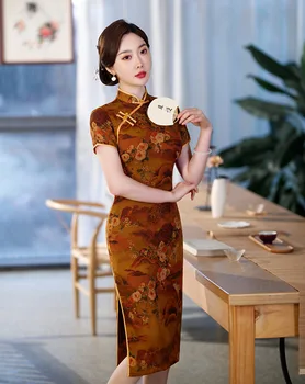 Летняя Вечеринка Цветочный Принт Cheongsam Винтажное Платье В Китайском Стиле Восточная Женщина Элегантное Qipao Vestido