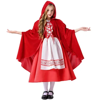 Сказочное платье для косплея Красной Шапочки для детей, костюм для девочек на Хэллоуин, Детское карнавальное праздничное платье, плащ, маскарадный костюм