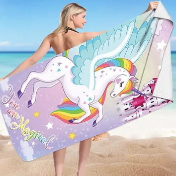 Пляжное полотенце Rainbow Unicorn из микрофибры Без песка Персонализированные Банные полотенца Пляжная подушка Быстросохнущие Летние Спортивные Полотенца для плавания