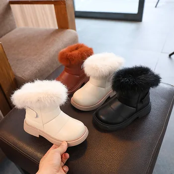 2023 Новые однотонные повседневные ботинки для девочек в Британском стиле, плюшевые зимние мягкие короткие ботинки для маленьких мальчиков, детская обувь, прямая доставка