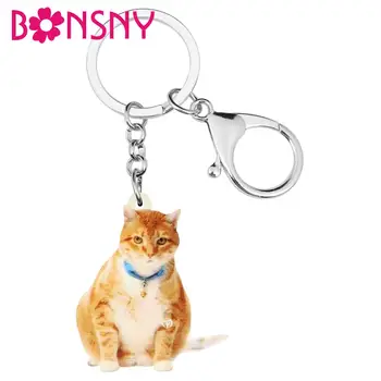 Bonsny Акриловые Оранжевые Брелки для ключей с американской жесткошерстной кошкой и котенком, кольцо для ключей, украшения для животных, Подарок для девочек, Сумочка, Украшение кошелька