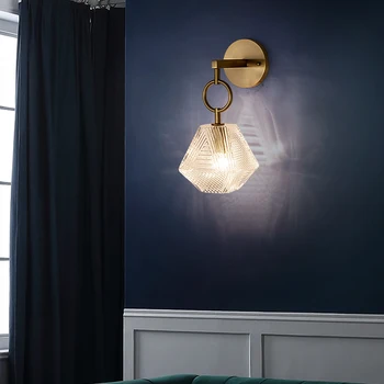 Настенный светильник FSS Nordic, Медно-золотой свет, Роскошная текстура стекла, Текстурное оформление Гостиной, спальни, прикроватная лампа, настенный светильник для прохода